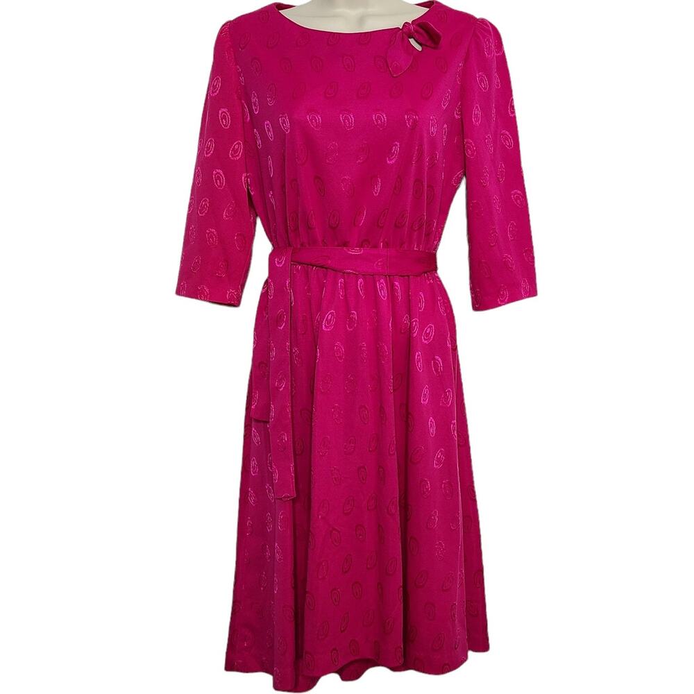 Womens Vintage Dress Marti Pink 60s 70s Small Tie Waist 3/4 Sleeve